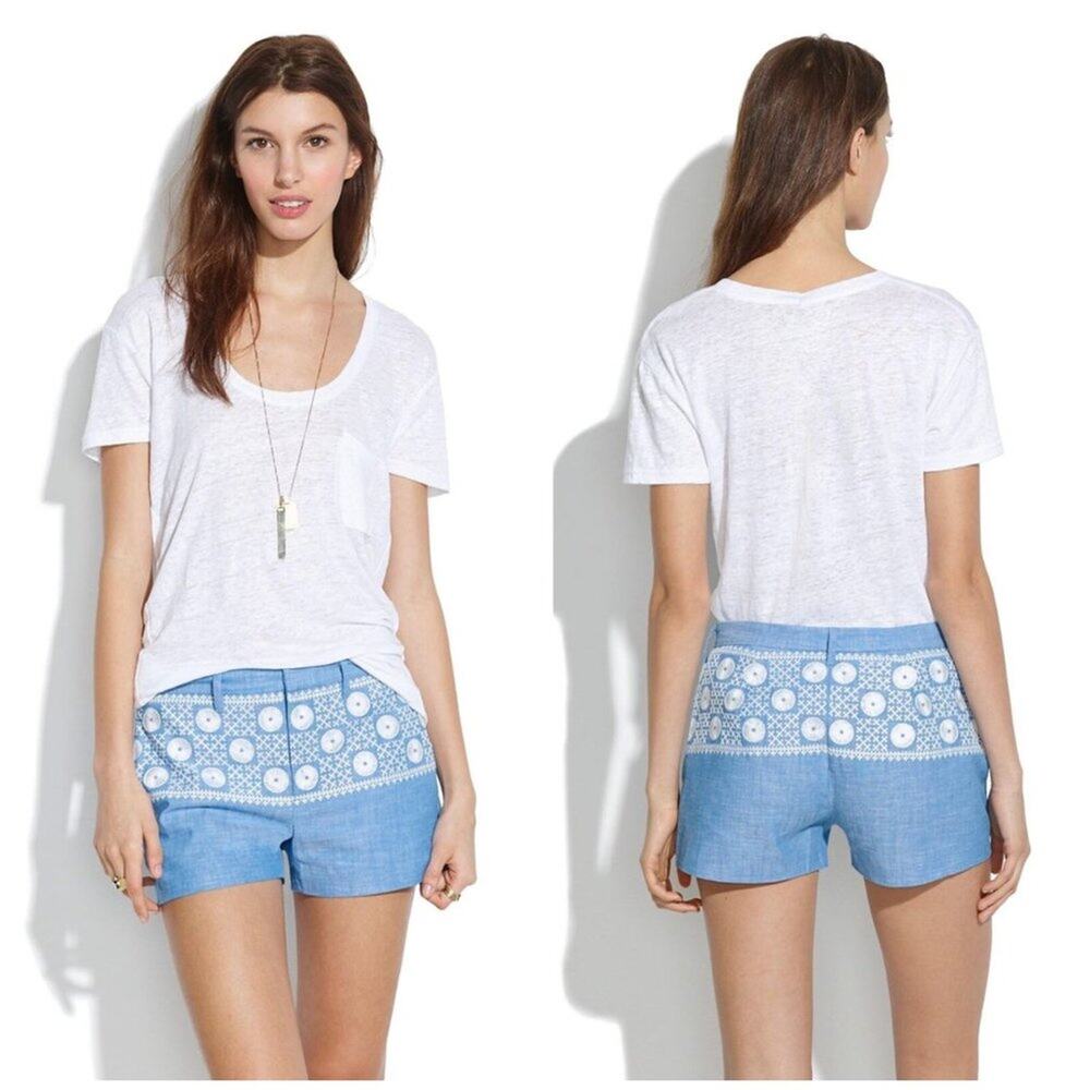 Madewell Chambray Sunstitch Shorts SIZE 4 Cotton Embroidered Casual